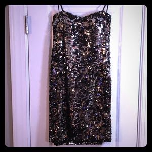 Black and silver sequin dress